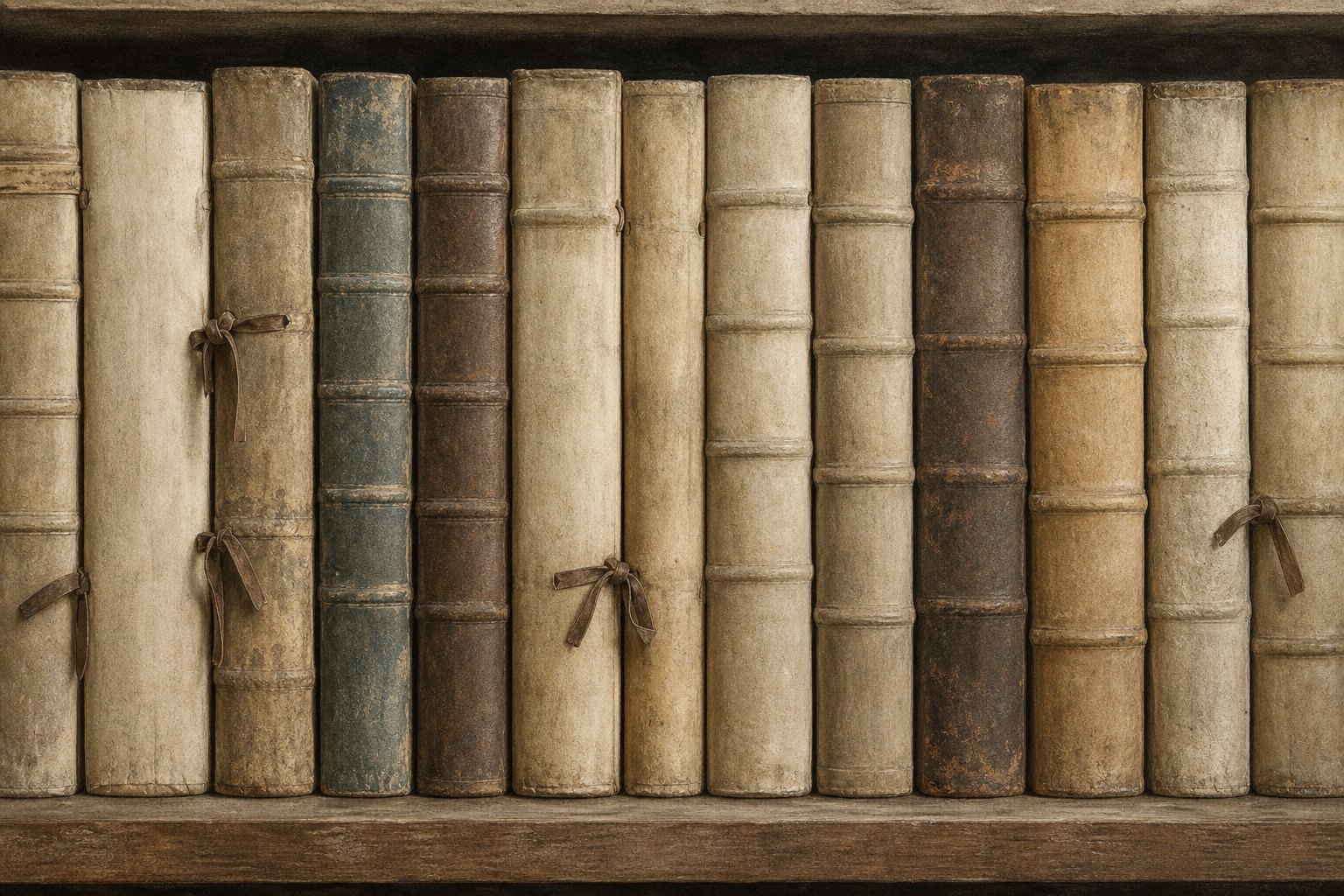 A shelf of bound registers and ledgers in an archive.