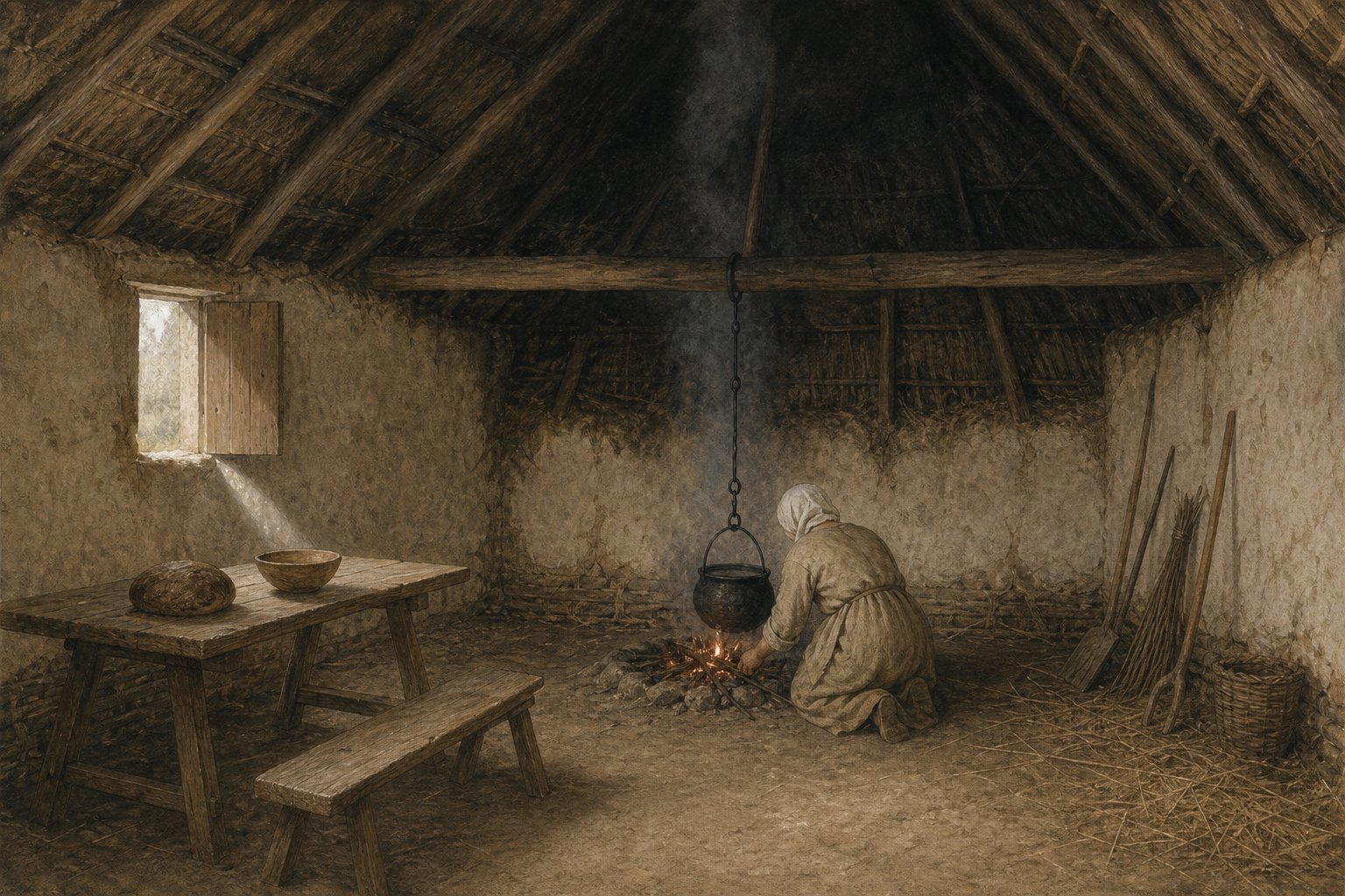 An English village, c. 1300 — an illustration made for this film.